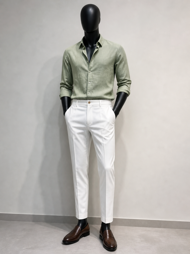 Sage Green Shirt + White Trousers (Met Gala–Inspired Summer Look on a Budget) 2026
